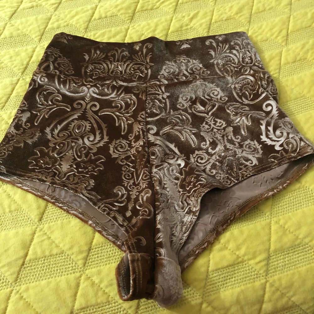 Velvet brown paisley rave booty shorts